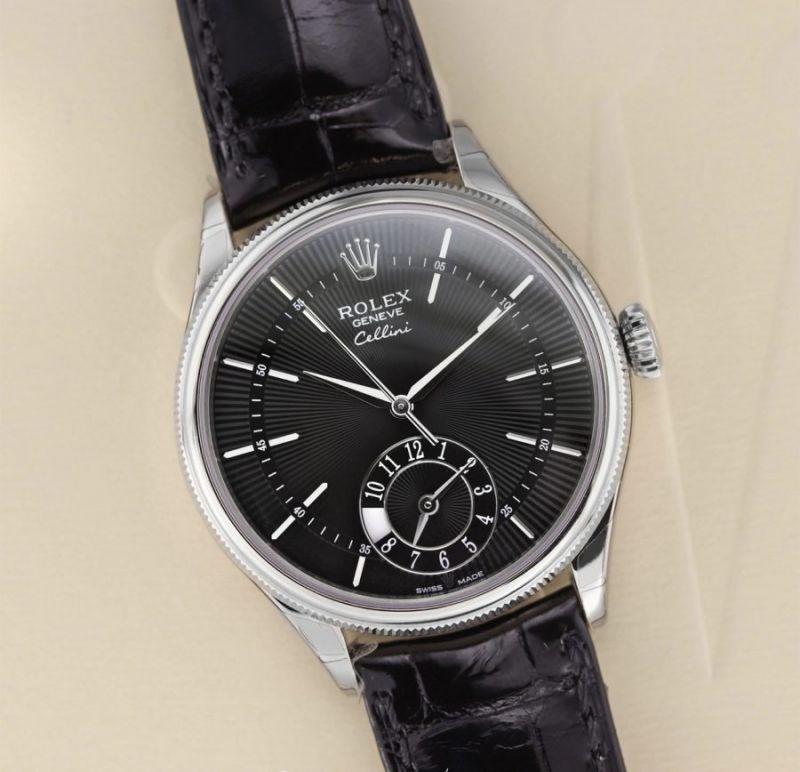 Đồng hồ Rolex Cellini Dual Time 39mm White Gold Black Brown Strap 50529-0010 Used