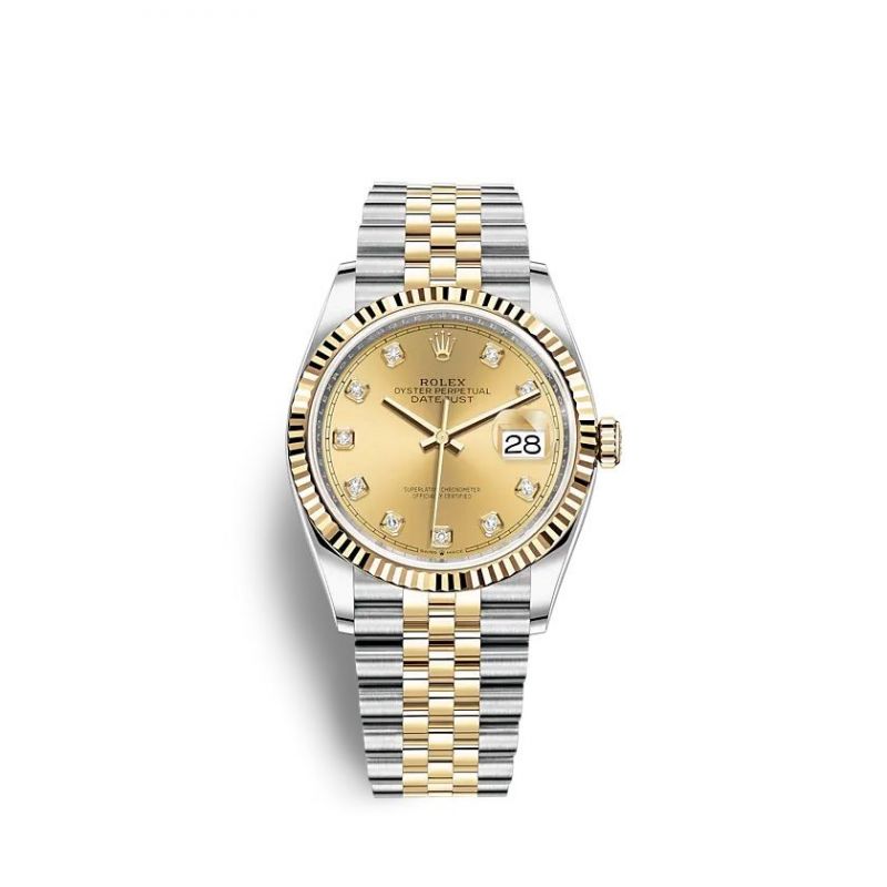 Đồng Hồ Rolex Datejust 36 126233 Mặt Số V&agrave;ng Champagne Cọc Số Nạm Kim Cương