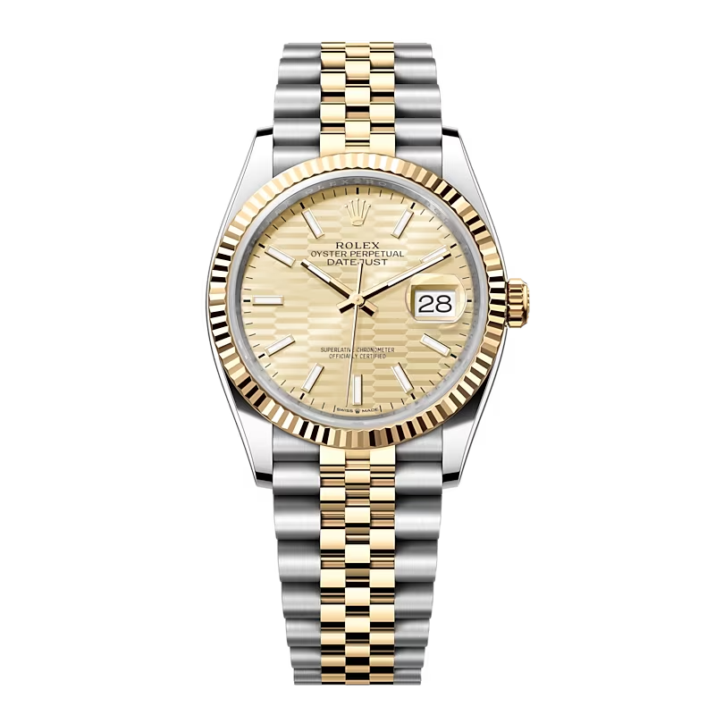 Đồng Hồ Rolex Datejust 36 126233 Mặt Số V&agrave;ng Champagne V&acirc;n Gấp Nếp Cọc Số Dạ Quang